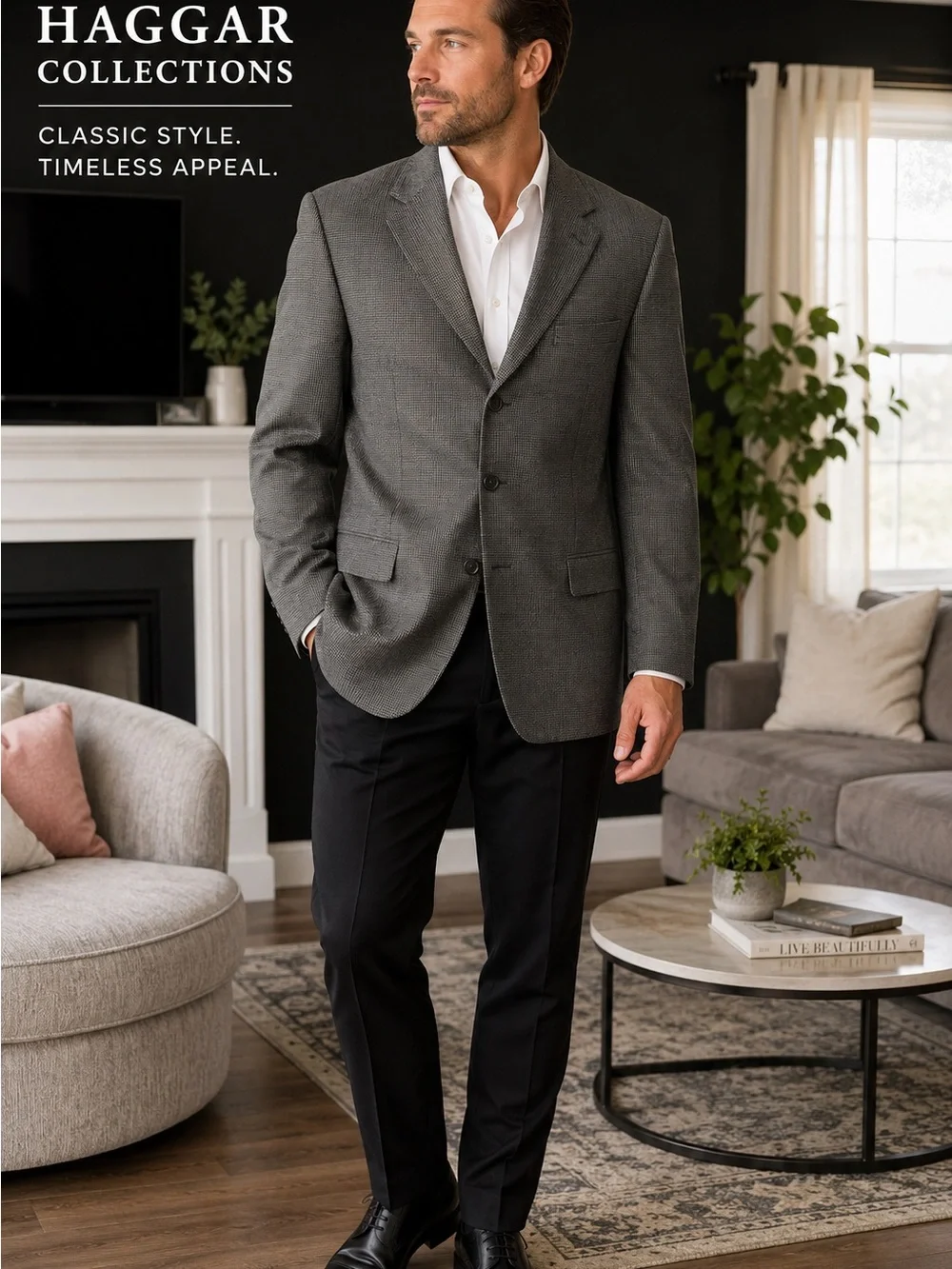 Haggar Collections Gray Textured Sport Coat Blazer Men’s Classic 3 Button